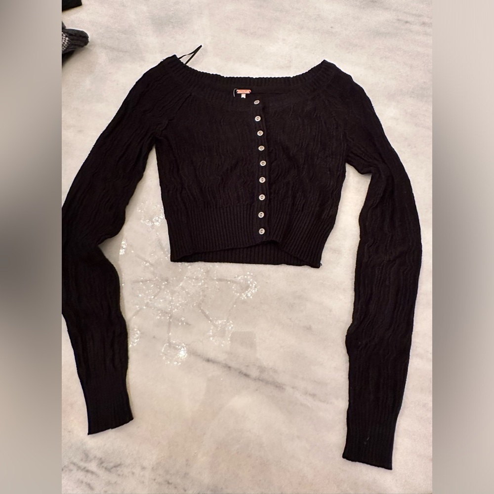 Free People Black button down sweater